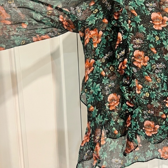 THE KOOPLES asymmetrical ruffle trimmed poppie field semi sheer blouse - Picture 3 of 16